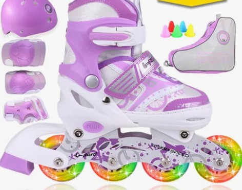 捷豹溜冰鞋儿童全套装男女旱冰鞋滑冰鞋直排轮...