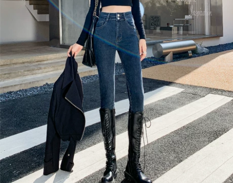 紧身加绒加厚牛仔裤女高腰显瘦2022年秋冬...