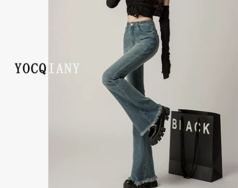 喇叭牛仔裤 牛仔裤喇叭裤高腰毛边女微喇秋冬...