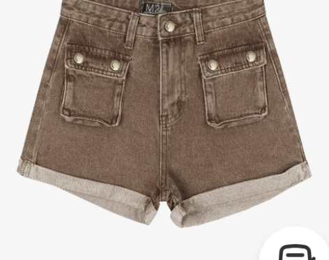 卡其色卷边牛仔短裤女装夏季辣妹热裤高腰工装...