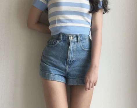 欧美复古+经典款+高腰显腿长显瘦水洗翻边牛...