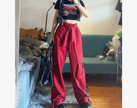 直筒工装裤女宽松高腰阔腿裤垂感运动休闲裤拖...