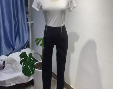 付邮费送时尚高腰双拉链休闲铅笔裤黑色 裤长...