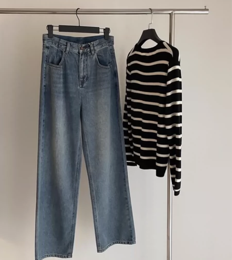 宽松显瘦高腰阔腿牛仔长裤 感兴趣的话点“我...