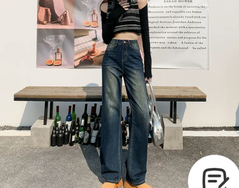BRN辣妹复古高腰阔腿牛仔裤女2023年秋...