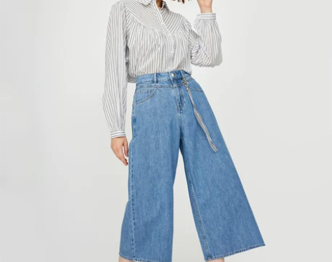 ONLY2018秋季新款高腰阔腿七分牛仔裤...