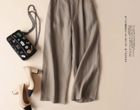 2020夏季新款九分亚麻阔腿裤女宽松棉麻裤...