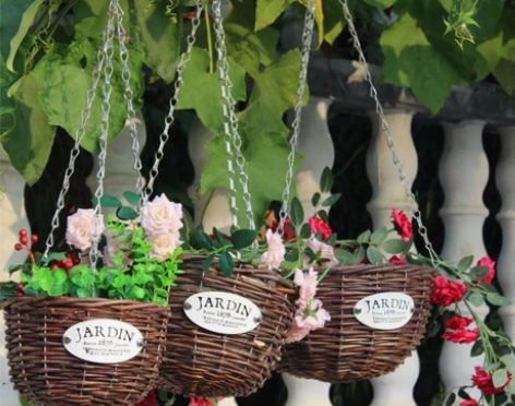 带铁链吊篮,草编藤编柳编花篮花盆吊篮绿萝盆...