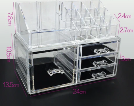 桌面抽屉式亚克力透明化妆品收纳盒大号梳妆台...