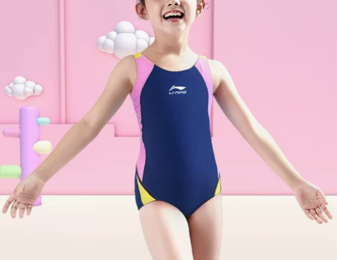 李宁儿童泳衣女孩女童专业训练连体速干小中大...
