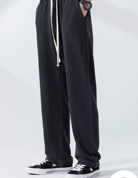 裤子加绒 加绒裤子垂感直筒运动裤男美式潮牌...