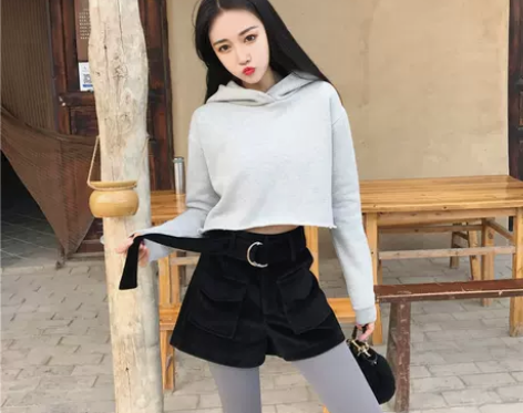 景亦 秋冬新款韩版毛呢短裤女 休闲宽松a字...