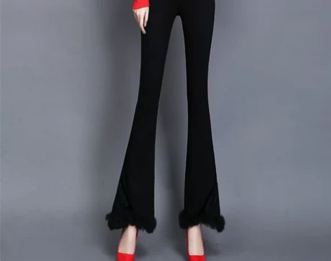 加绒加厚喇叭裤女2021秋冬新款高腰裤子显...