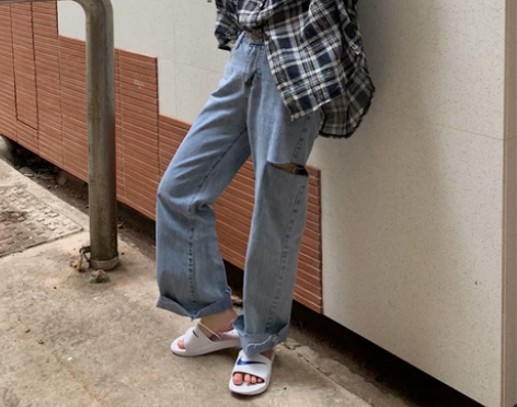 卤卤lulu 破洞牛仔裤女宽松 l码 买了...