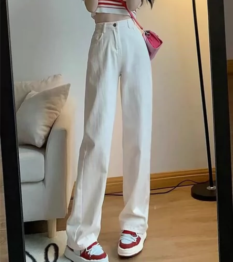 白色阔腿牛仔裤女2022秋季新款小个子垂感...