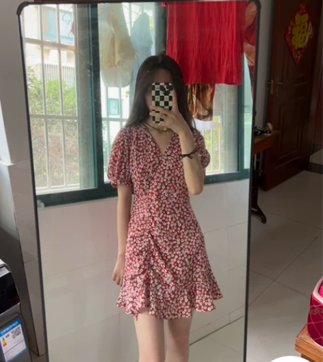 红色碎花裙适合165以下的姐妹s码  感兴...