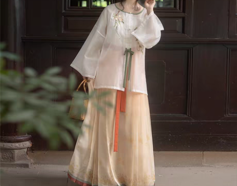 转卖桔屿【茶】原创汉服女明制主腰圆领衫中国...