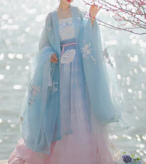 包邮裳云兮原创汉服女【水挼蓝】清新诃子裙大...