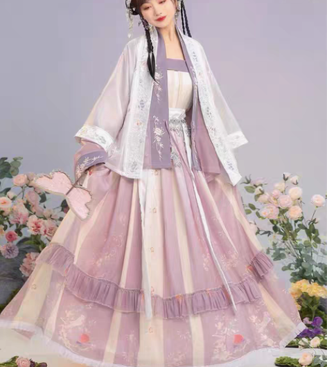 清梳花夕原创宋制汉服女对襟褙子四件套薄款日...