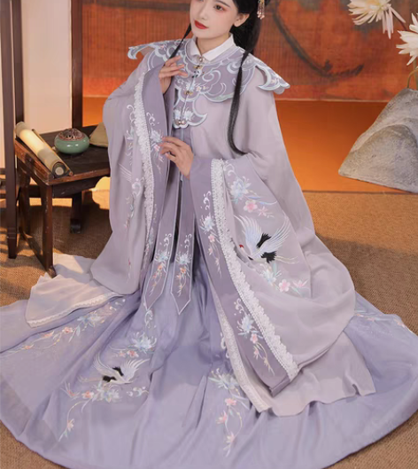 清梳原创云鹤辞明制汉服女对襟长衫刺绣云肩中...