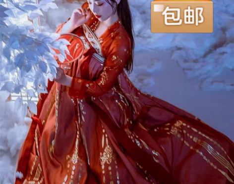 包邮汉服女云鹤红色齐胸襦裙学生日常清新中国...