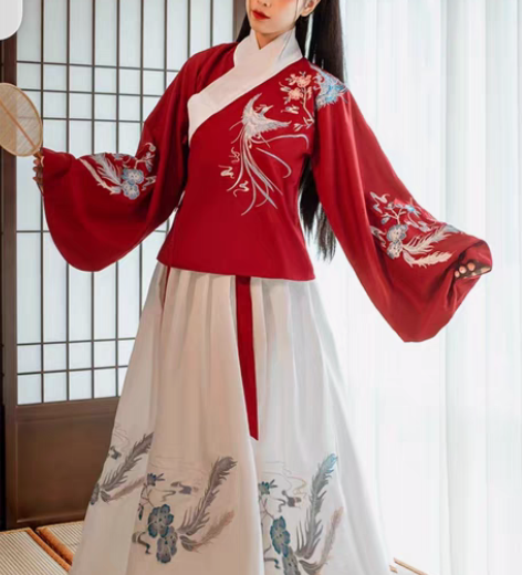 艺缕鸾凤汉服l码上红下白 裙子是4.5m摆...