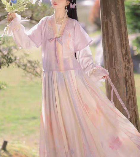 包邮洛苓唐褙子汉服女圆领短衫褶裙原创齐腰中...
