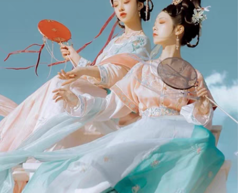 包邮出七月夕花鸟集坦领齐腰汉服 上橘下半身...