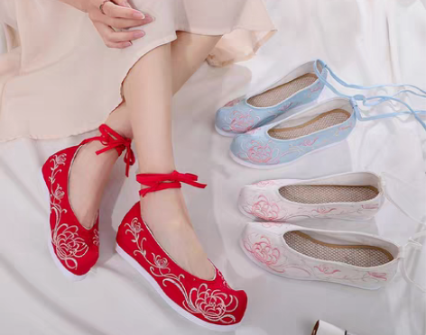 转卖汉服鞋子女古风弓鞋绑带仙女鞋学生民族淡...