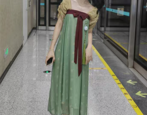 转卖绿色汉服夏款女中国风改良唐制齐胸襦裙古...