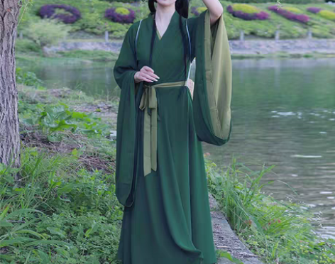转卖绿色汉服女夏季款中国风直裾薄款古装魏晋...