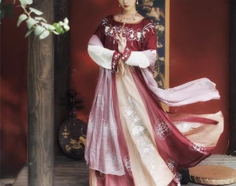 包邮耀春原创汉服女正品花瑶归唐制坦领三件套...