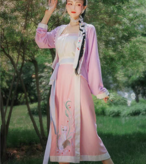 包邮汉旭原创宋制汉服女夏款对襟日常飞机袖白...