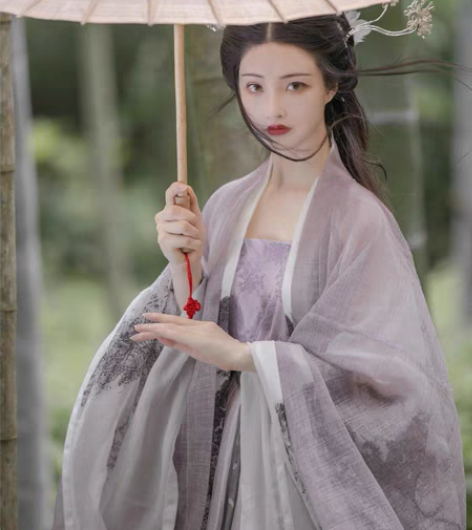 汉服出租  司南阁 影 宋制对襟衫裙紫色吊...