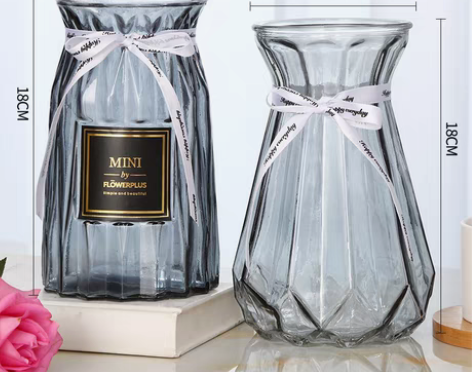 转卖【二件套】北欧轻奢玻璃干花瓶摆件简约透...