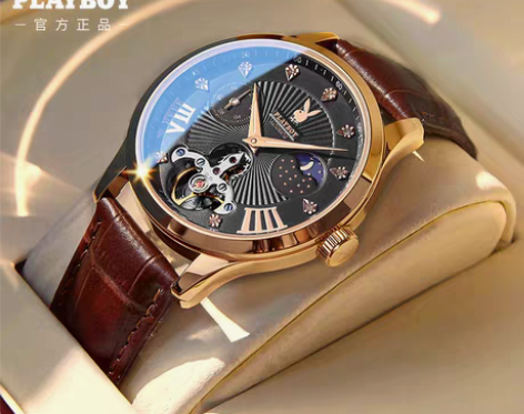 转卖花花公子正品男士手表十机械表全自动镂空...