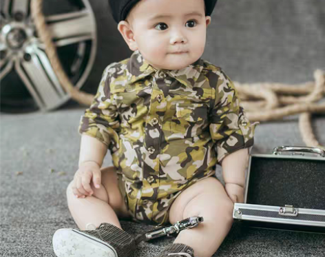 转卖小琳琅婴儿秋装连体衣服迷彩服长袖包屁衣...
