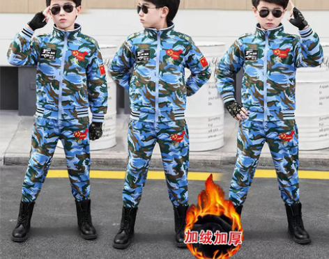 转卖新款秋冬儿童迷彩服套装加绒加厚小孩特种...