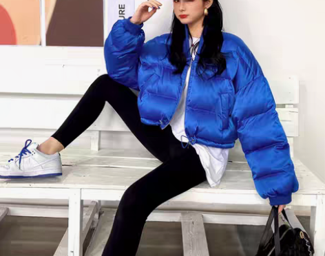 转卖刘啦啦 蓝色棒球棉服棉衣短款女秋冬季2...