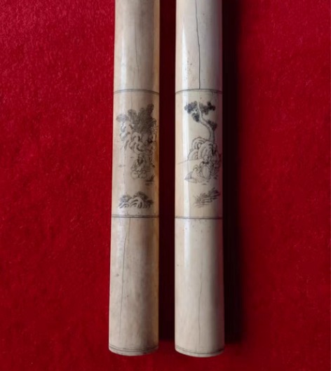 质刻山水人物纹镇尺一对 人物山水刻画细腻技...