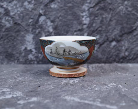 包邮日本回流 大正时期老九谷烧白釉彩绘山水...