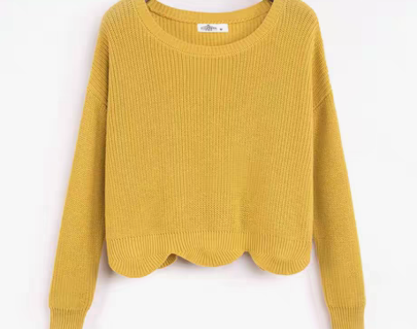 转卖诗曼朵2017春季薄款宽松毛衣下摆波浪百搭圆领长袖套头针...