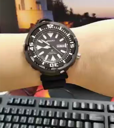 Seiko精工黑色橡胶自动机械潜水表手表M...