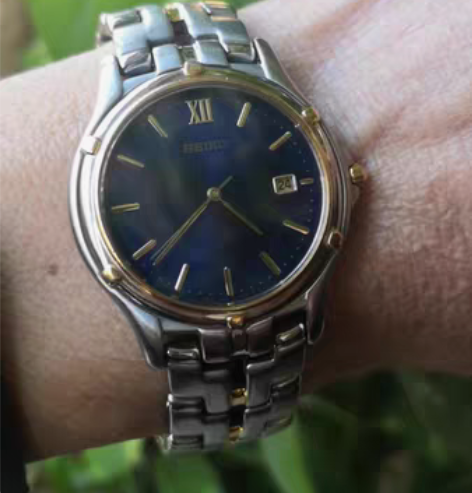 包邮精工中古间黄金色石英表径35腕周180...