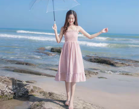 转卖夏季新款女装法式复古山本过膝格子温柔仙...