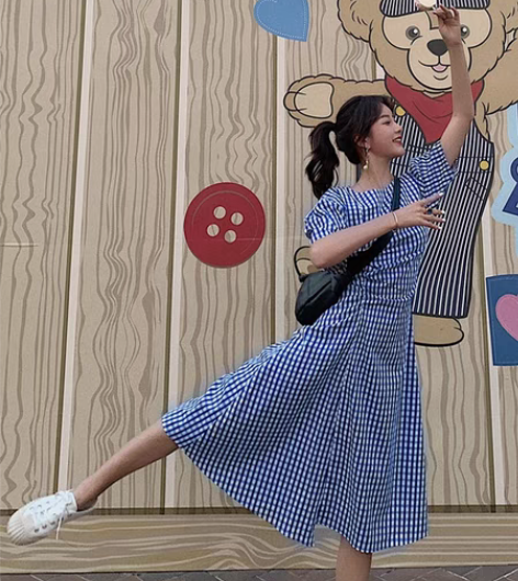 转卖修身蓝色格子宽松显瘦收腰衬衫连衣裙春夏...