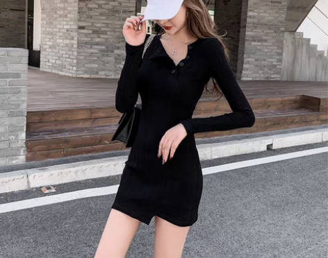 转卖性感紧身打底连衣裙女秋冬法式内搭包臀短...