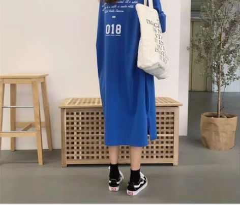 包邮(包邮出)L码中长款纯棉印花T恤裙,学...