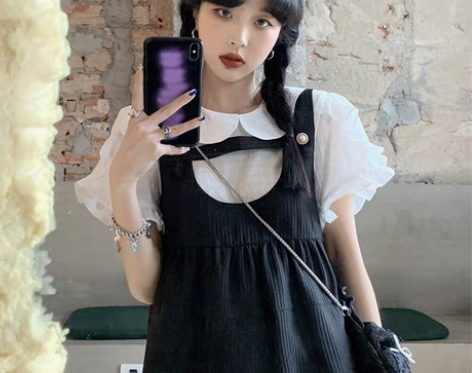 转卖大码胖MM显瘦黑色连衣裙女夏小个子甜美...