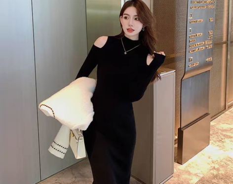 转卖岛歌夫人针织连衣裙打底裙高领毛衣裙长裙...